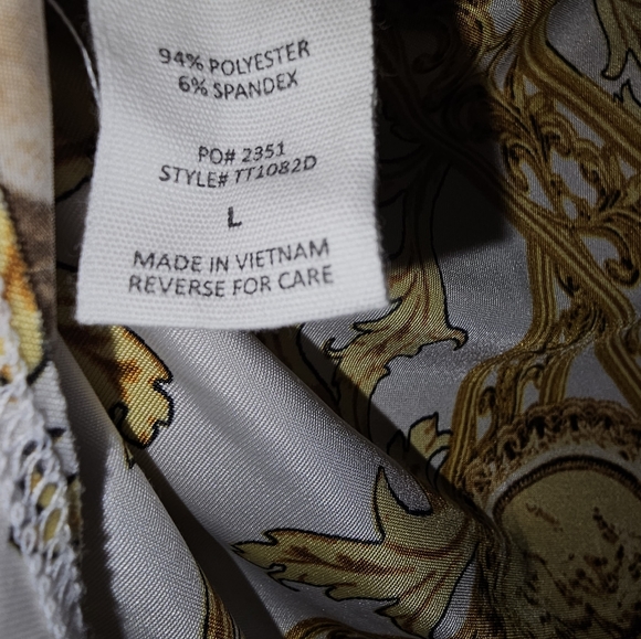 GUC Womens gold coin and white stretch button shirt, size L - Picture 3 of 8